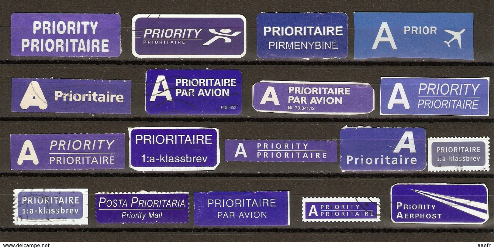 Petit Lot De 18 étiquettes Prioritaire/Par Avion - Vrac (max 999 Timbres)