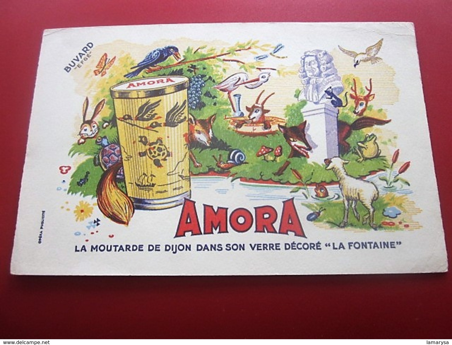 MOUTARDE AMORA VERRE DECORE LA FONTAINE   - BUVARD Collection Illustré Publicitaire Publicité Alimentaire Moutarde - Moutardes