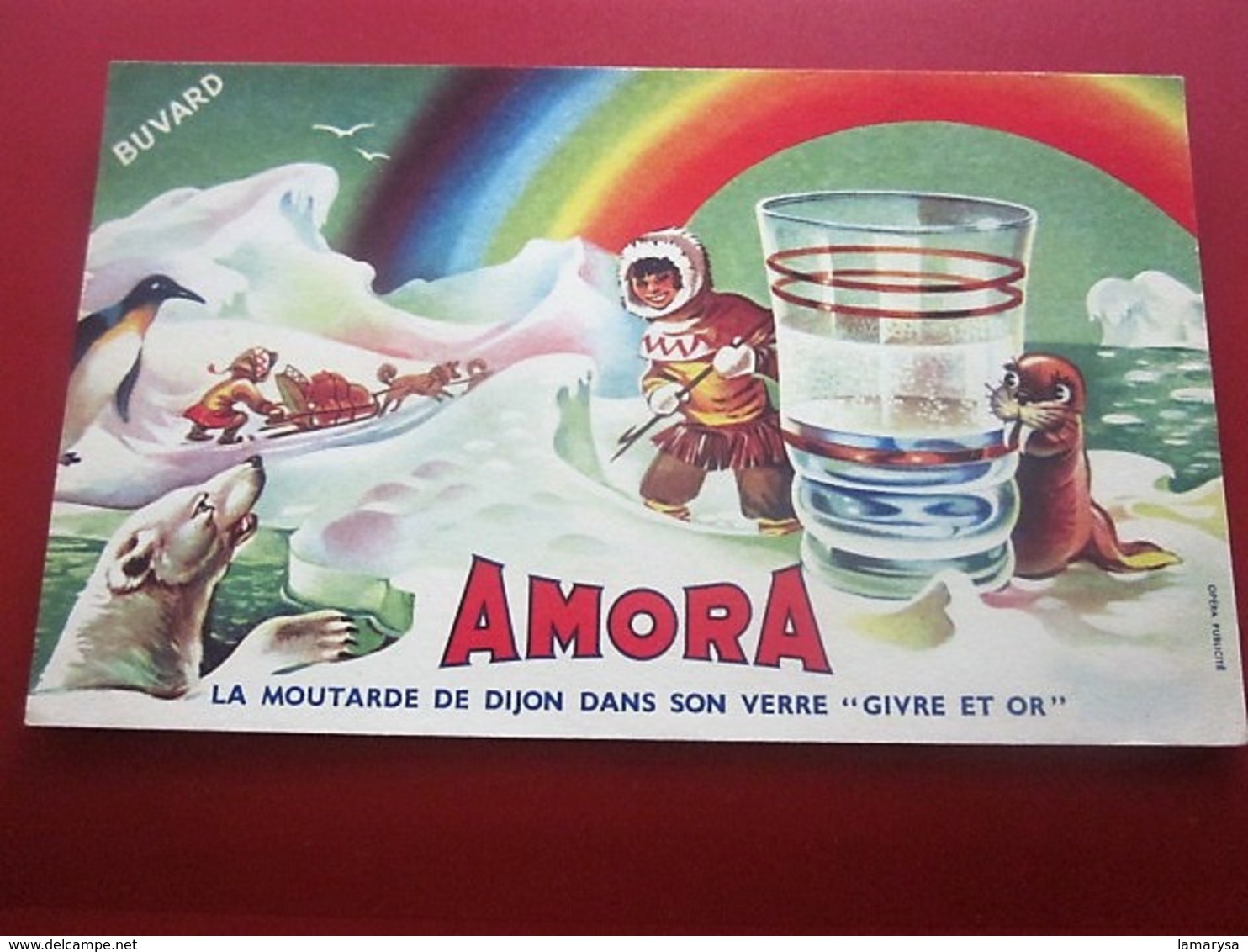 MOUTARDE AMORA VERRE GIVRE ET OR   - BUVARD Collection Illustré Publicitaire Publicité Alimentaire Moutarde - Moutardes