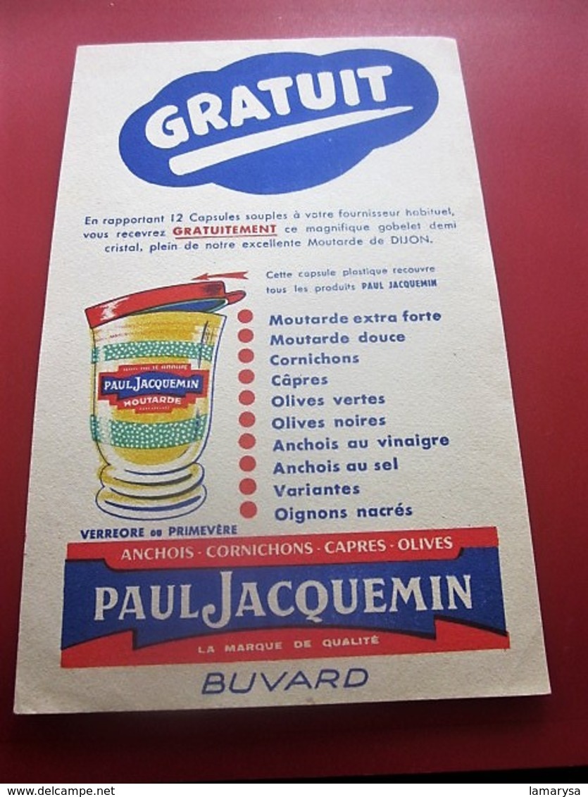 MOUTARDE PAUL JACQUEMIN  CARPRES OLIVES - BUVARD Collection Illustré Publicitaire Publicité Alimentaire Moutarde - Moutardes