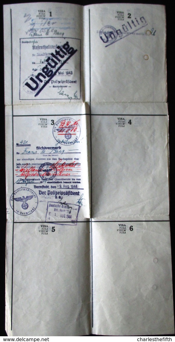 AUSWEIS - REISPAS VISA ** Brugge > Darmstadt - STEMPEL VLAAMSE BEWEGING + UNGULTIG - 1944 ** + ARBEITSKARTE 1942 - 1939-45