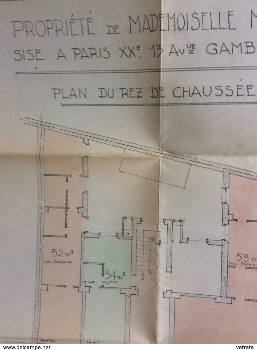 Plan D' Architecte : Propriété Paris XXème, Début Du Siècle Dernier (40x40 Cm) - Architecture