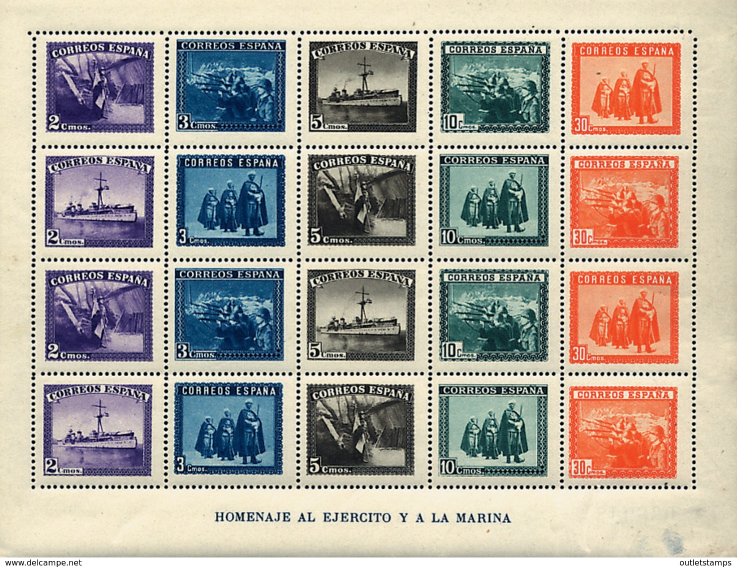 Ref. 86018 * NEW *  - SPAIN . 1938. HONORING THE ARMY AND THE NAVY. EN HONOR AL EJERCITO Y LA MARINA - Nuevos