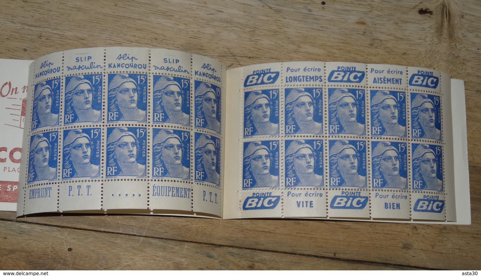 Carnet De 20 Timbres 15f Gandon Bleu, Pub KANGOUROU - BIC, S6,   …... … PHI. - Other & Unclassified