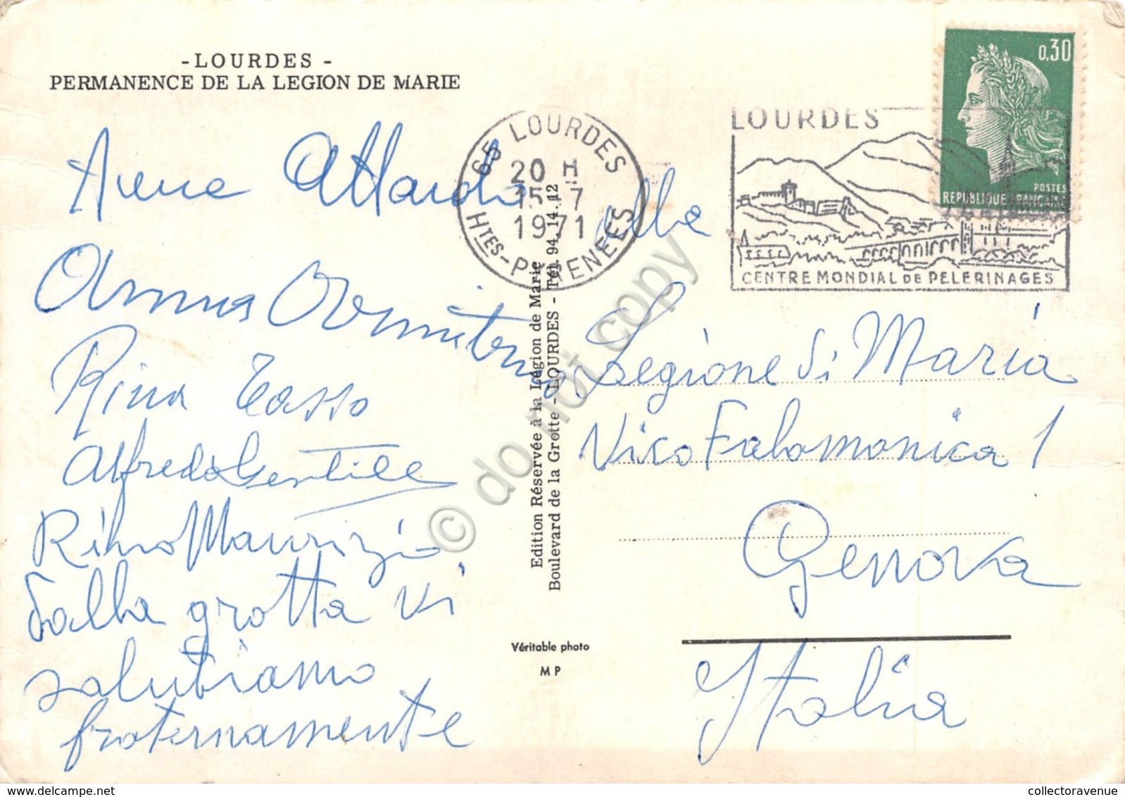 Cartolina Lourdes Permanence De La Legion De Marie 1962 - Non Classificati