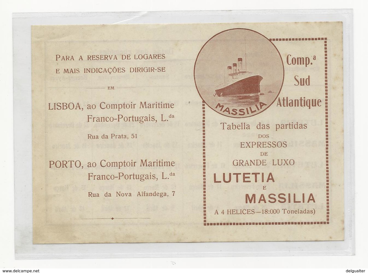 Tabella Das Partidas Dos Expressos De Grande Luxo ''Lutetia'' E ''Massilia'' - Europe