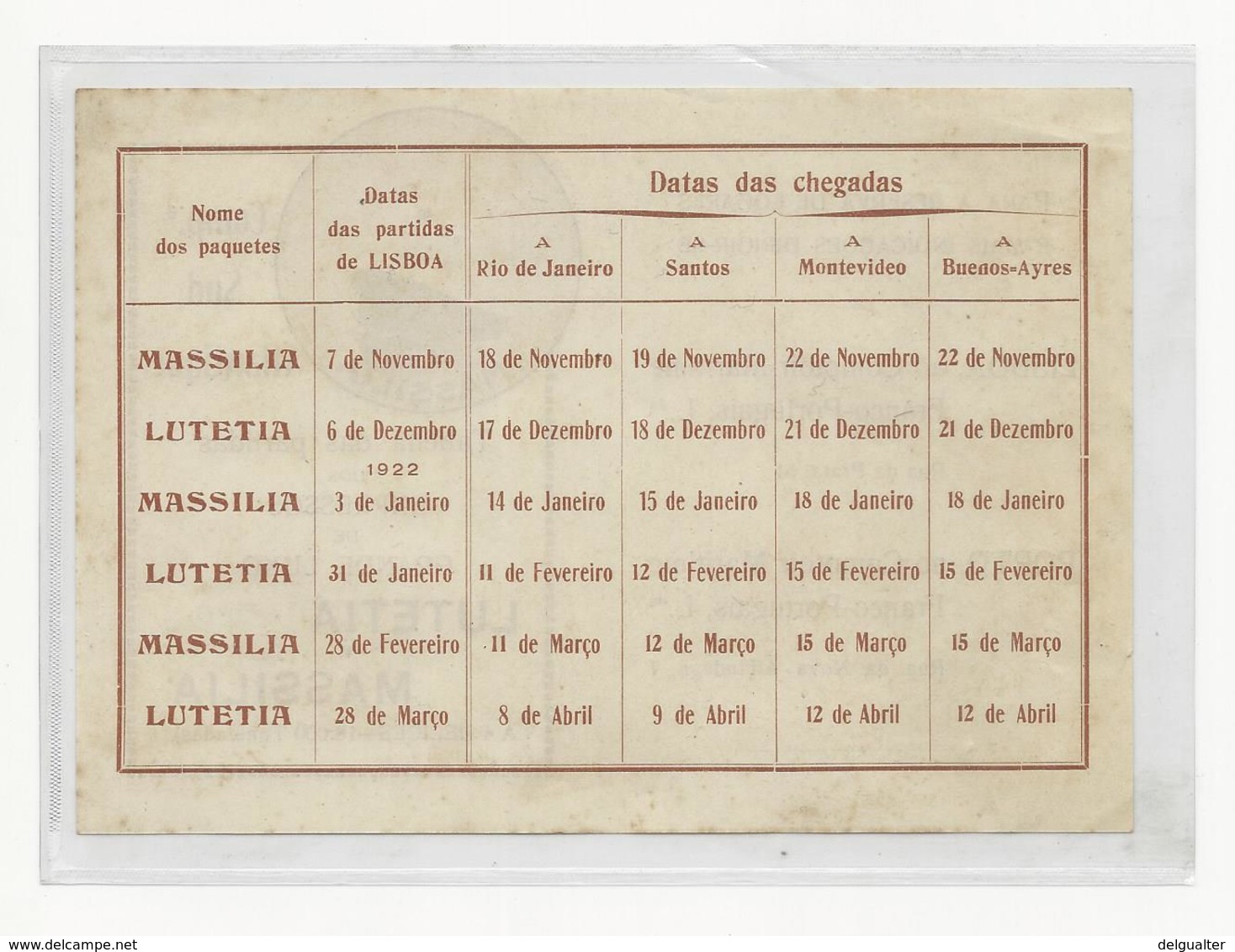 Tabella Das Partidas Dos Expressos De Grande Luxo ''Lutetia'' E ''Massilia'' - Europe