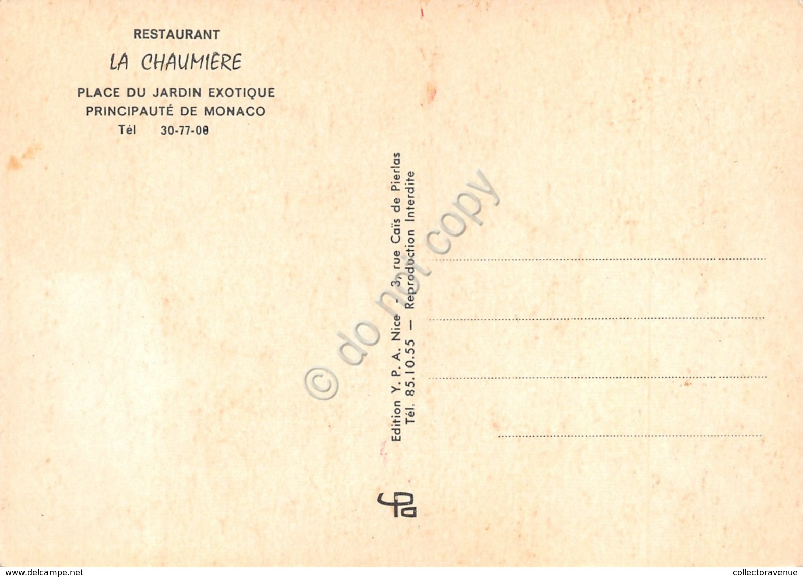 Cartolina Principato Di Monaco Restaurant La Chaumiere Interno - Zonder Classificatie