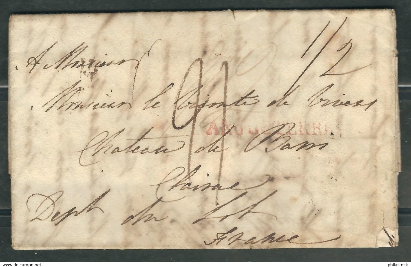 GRANDE BRETAGNE 1822 Marque Postale Taxée S/Lettre Entière Curçive Rouge Angleterre Pour Le Lot - ...-1840 Voorlopers