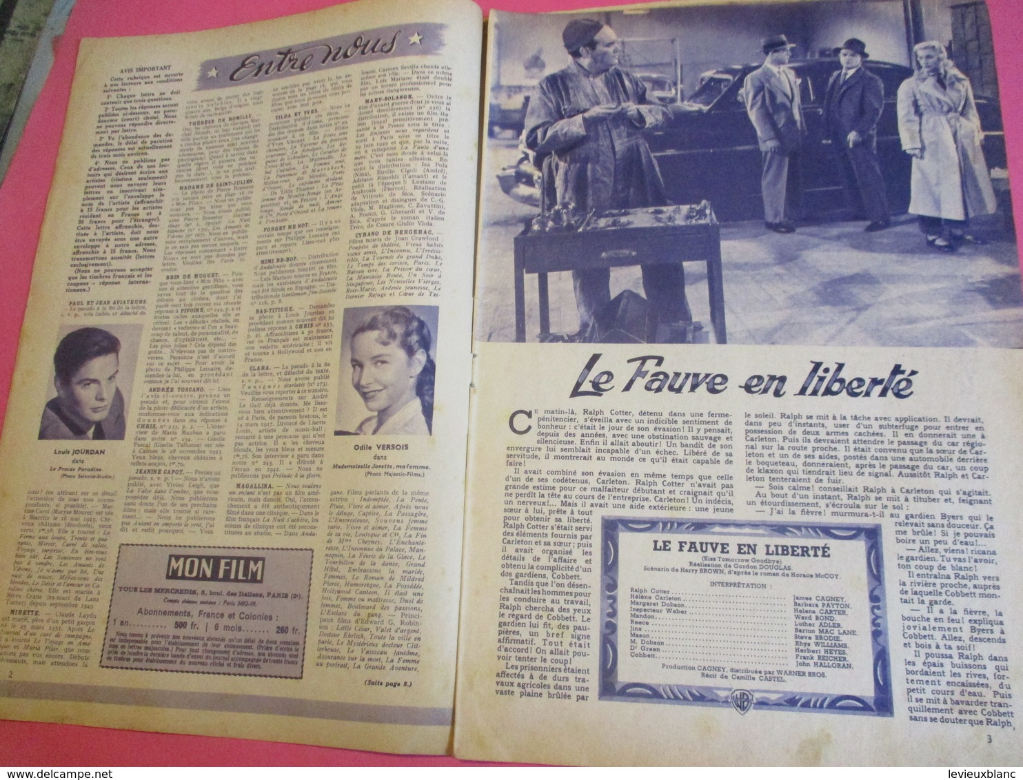 Cinéma/Revue/Mon Film/"Le Fauve En Liberté"/James CAGNEY,Barbara PAYTON/Warner BROS/G. DOUGLAS/Martine CAROL/1951 CIN94 - Otros & Sin Clasificación