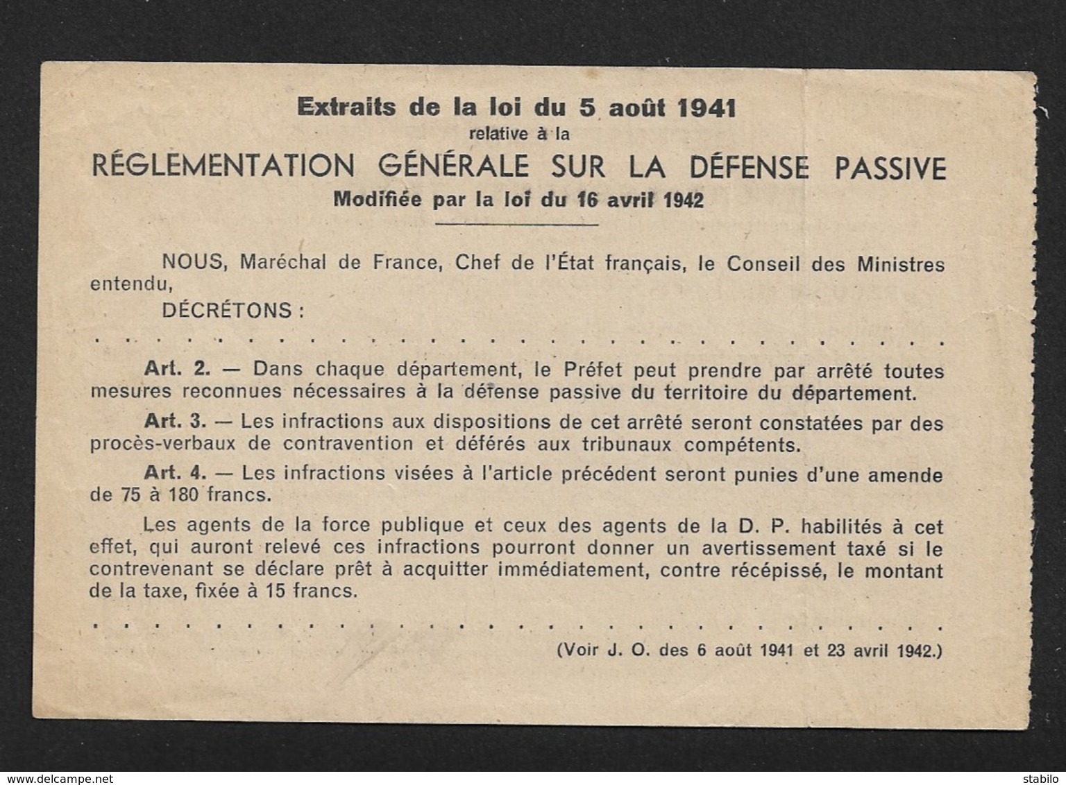 COURDEMANGES (MARNE) - AVERTISSEMENT TAXE DE DEFENSE PASSIVE A M. BONGRAIN PAUL LE 13 AVRIL 1944 A 22H - FORMAT 13.5 X 9 - Documents Historiques