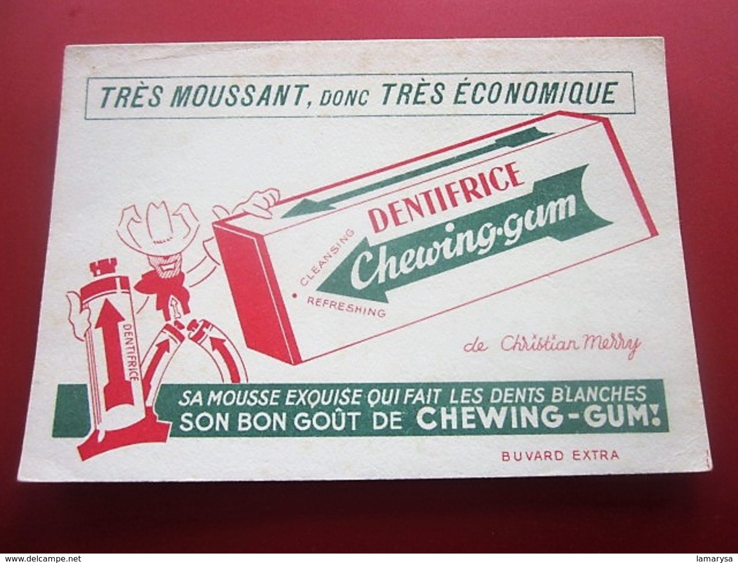 DENTIFRICE CHEWING GUM DE CHRISTIAN MERRY - BUVARD Collection Illustré Publicitaire Publicité Parfums & Beauté - Parfum & Kosmetik