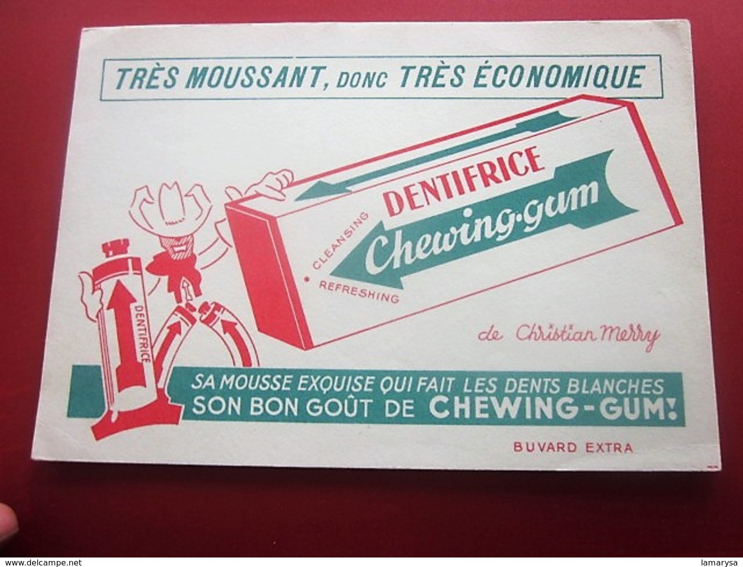 DENTIFRICE CHEWING GUM DE CHRISTIAN MERRY - BUVARD Collection Illustré Publicitaire Publicité Parfums & Beauté - Parfums & Beauté