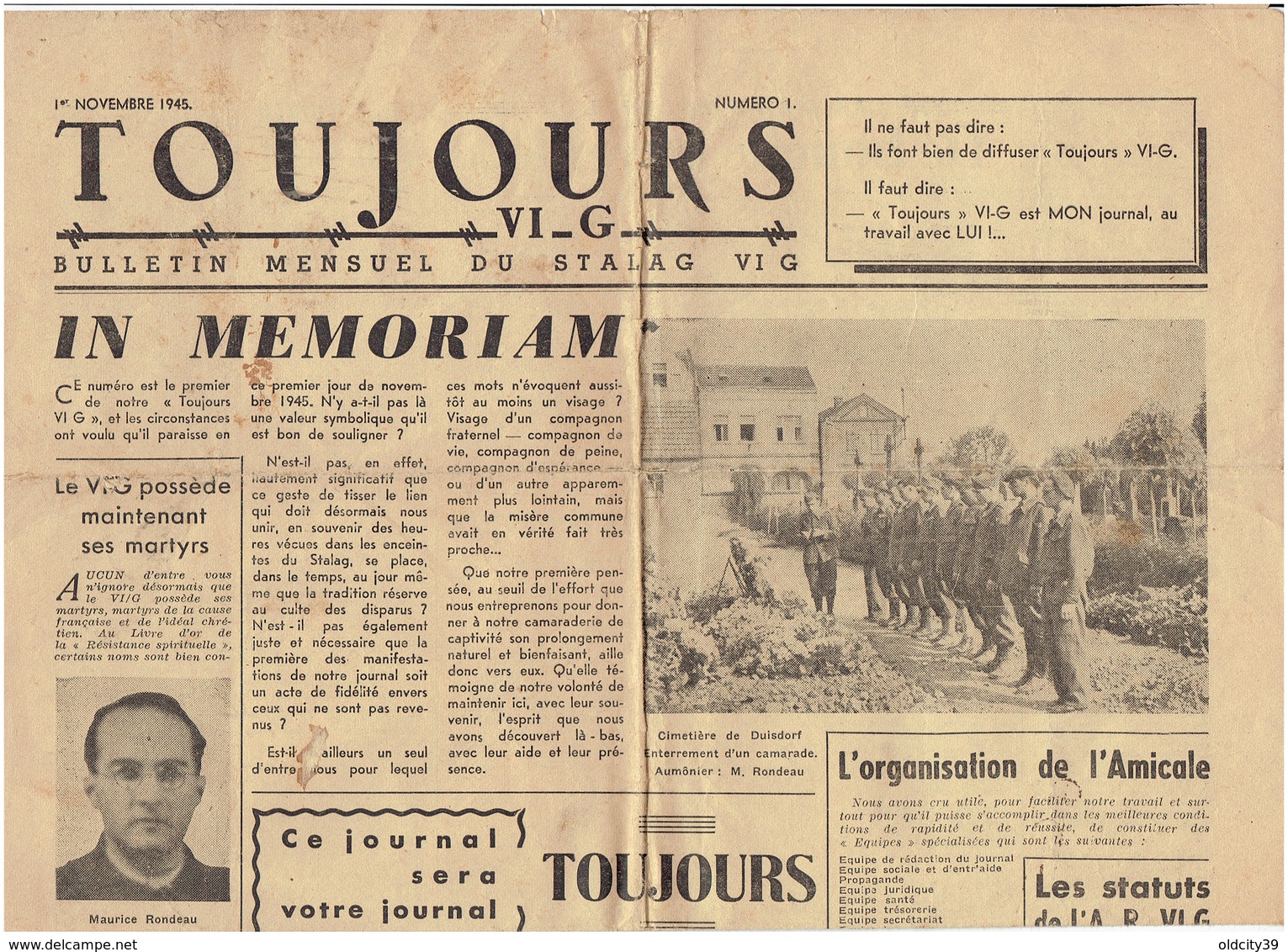N°1 Du 1er Novembre 1945 : TOUJOURS VI G : Bulletin Mensuel Du Stalag VI G - Autres & Non Classés