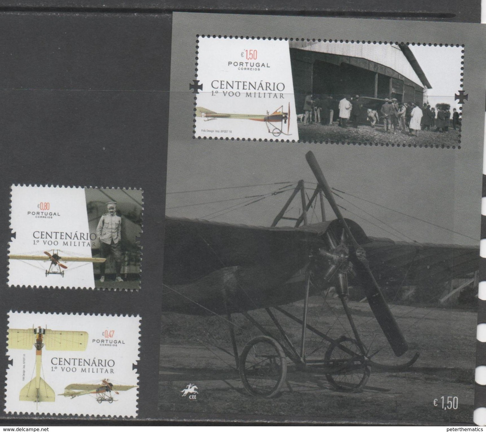 PORTUGAL, 2017, MNH, CENTENARY OF MILITARY AVIATION, PLANES, 2v+S/SHEET - Airplanes