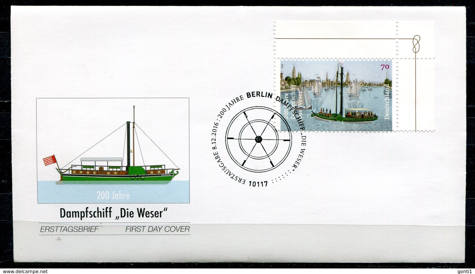 Germany 2016 First Day Cover Mi.Nr.3273 (Bogenmarke) "200 Jahre Dampfschiff-Die Weser "1 FDC - Altri & Non Classificati