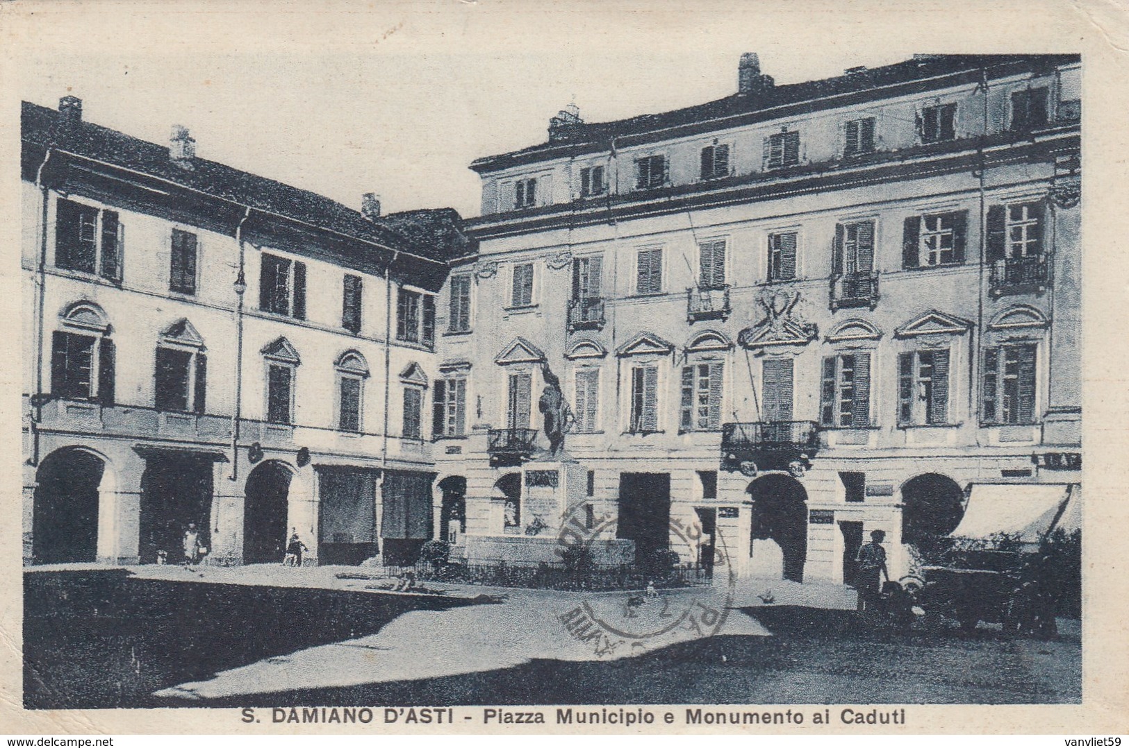 SAN DAMIANO D'ASTI-ASTI-PIAZZA MUNICIPIO E MONUMENTO AI CADUTI-CARTOLINA VIAGGIATA IL 31-5-1929 - Asti