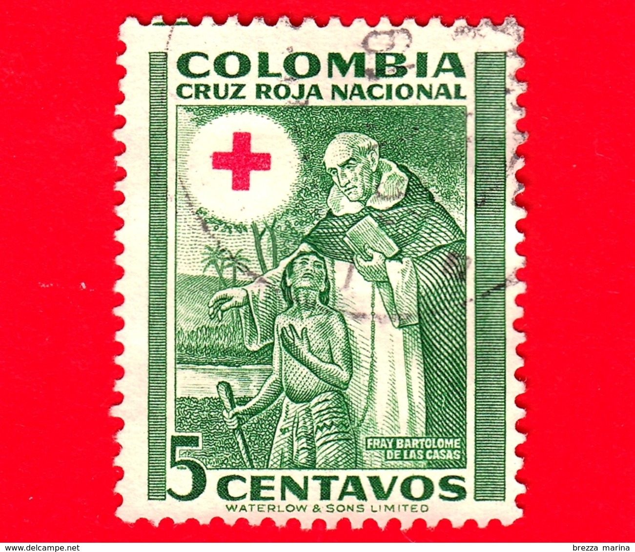 COLOMBIA - Usato - 1953 - Croce Rossa - Fr. Bartolomé De Las Casas (1484-1566) -  5 - Colombia