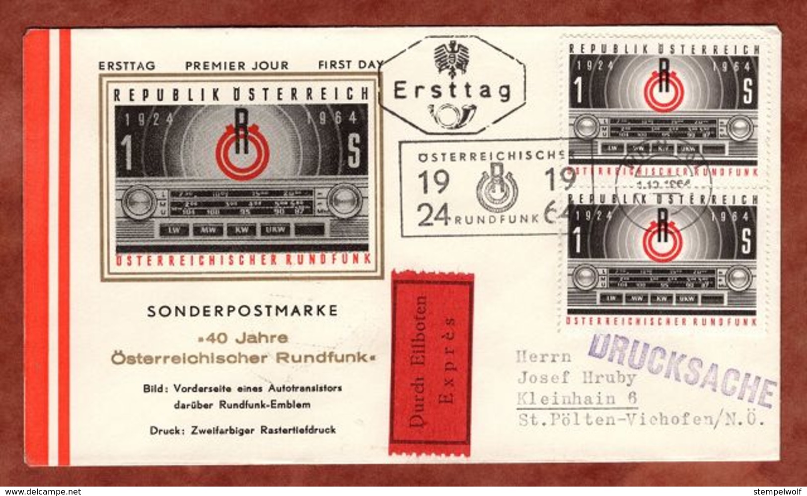 FDC, Eilboten Expres, Rundfunk, Wien Nach St Poelten 1964 (72107) - FDC