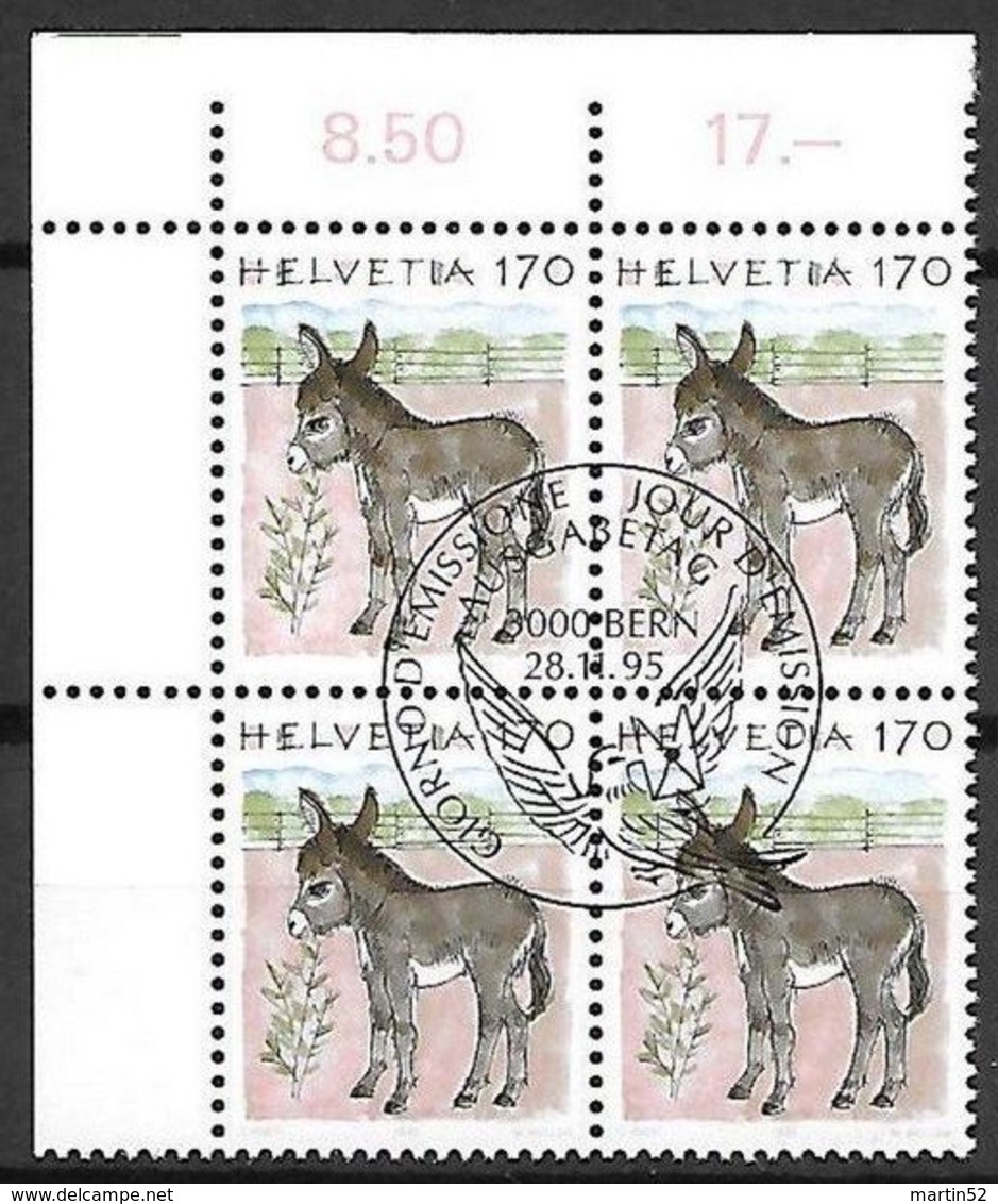 Schweiz Suisse 1995: Tiere Animaux Zu 868 Mi 1566 Esel Âne Donkey (Equus Asinus Asinus) Block Mit ET-o BERN 28.11.95 - Asini