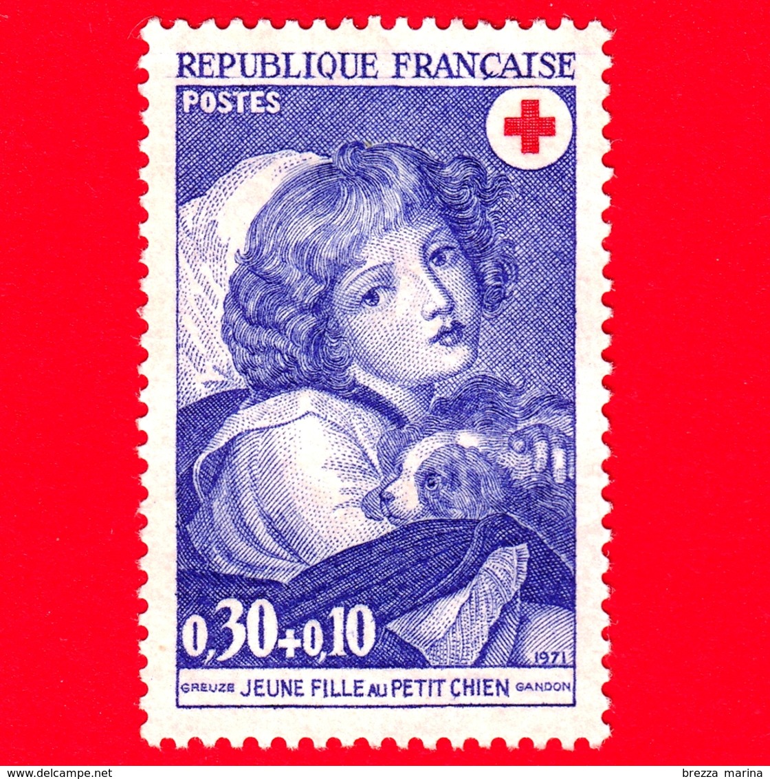 Nuovo - ML - FRANCIA - 1971 - Greuze (1725-1805) - Ragazza Con Il Piccolo Cane - Croce Rossa - 0.30+0.10 - Nuovi