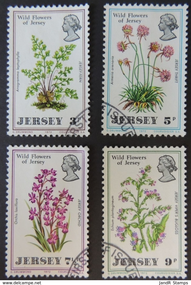 JERSEY 1972 WILD FLOWERS SET OF 4 VFU FERN THRIFT ORCHID VIPER'S BUGLOSS - Jersey