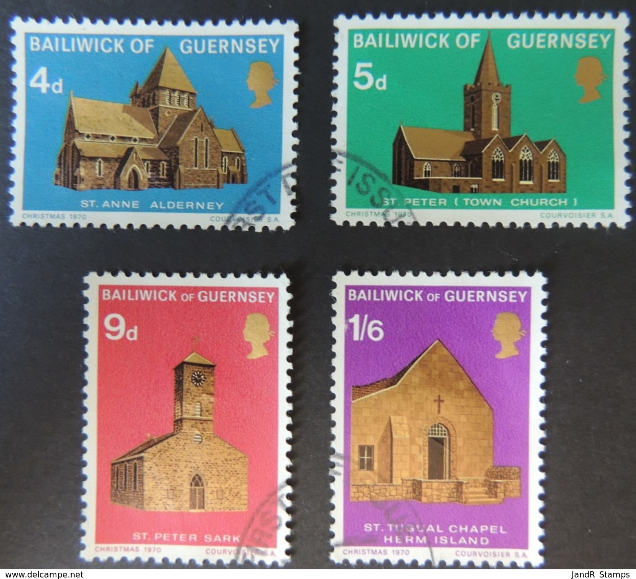 GUERNSEY 1970 CHURCHES SET OF 4 VFU ST PETERS SARK ANNES ALDERNEY TUGUAL CHAPEL HERM RELIGION - Guernsey