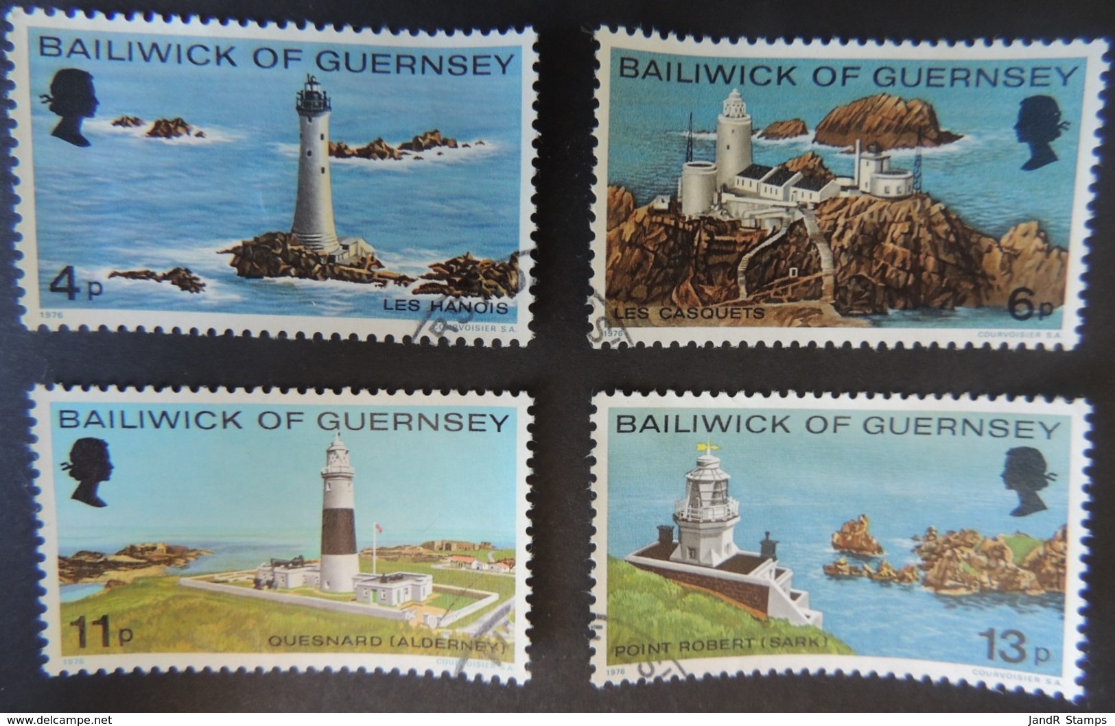 GUERNSEY 1976 LIGHTHOUSES SET OF 4 VFU LES HANOIS CASQUETS QUESNARD POINT ROBERT - Guernsey