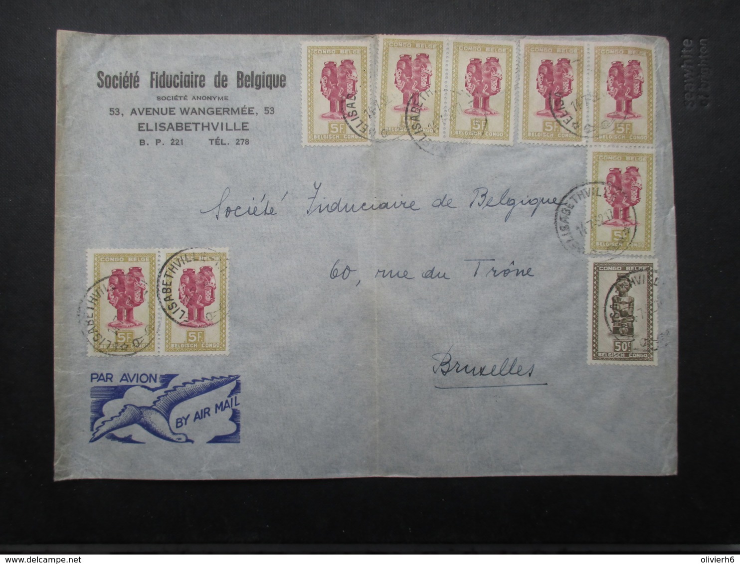 TIMBRES (V1905) CONGO BELGE (12 Vues) ENVELLOPPE VERS BRUXELLES COMPRENANT 9 TIMBRES - OBLITERATION ELISABETHVILLE - Autres & Non Classés