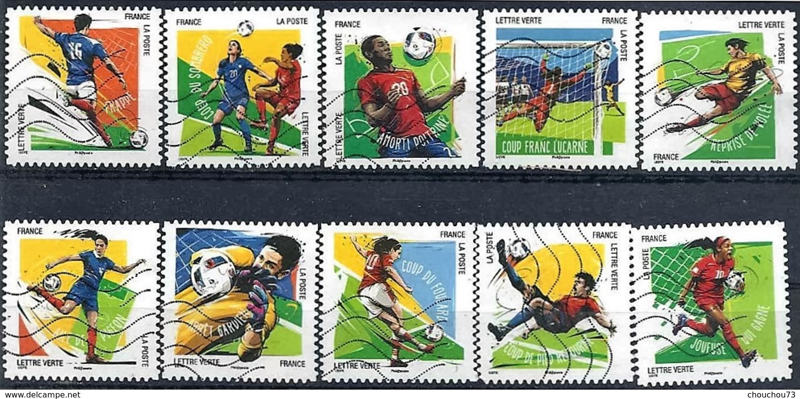 FRANCE AUTOADHESIFS OBLITERES-SERIE COMPLETE-N° YVERT 1278 A 1287 CARNET FOOTBALL VOS 10 GESTES ANNEE 2016 - Sonstige & Ohne Zuordnung