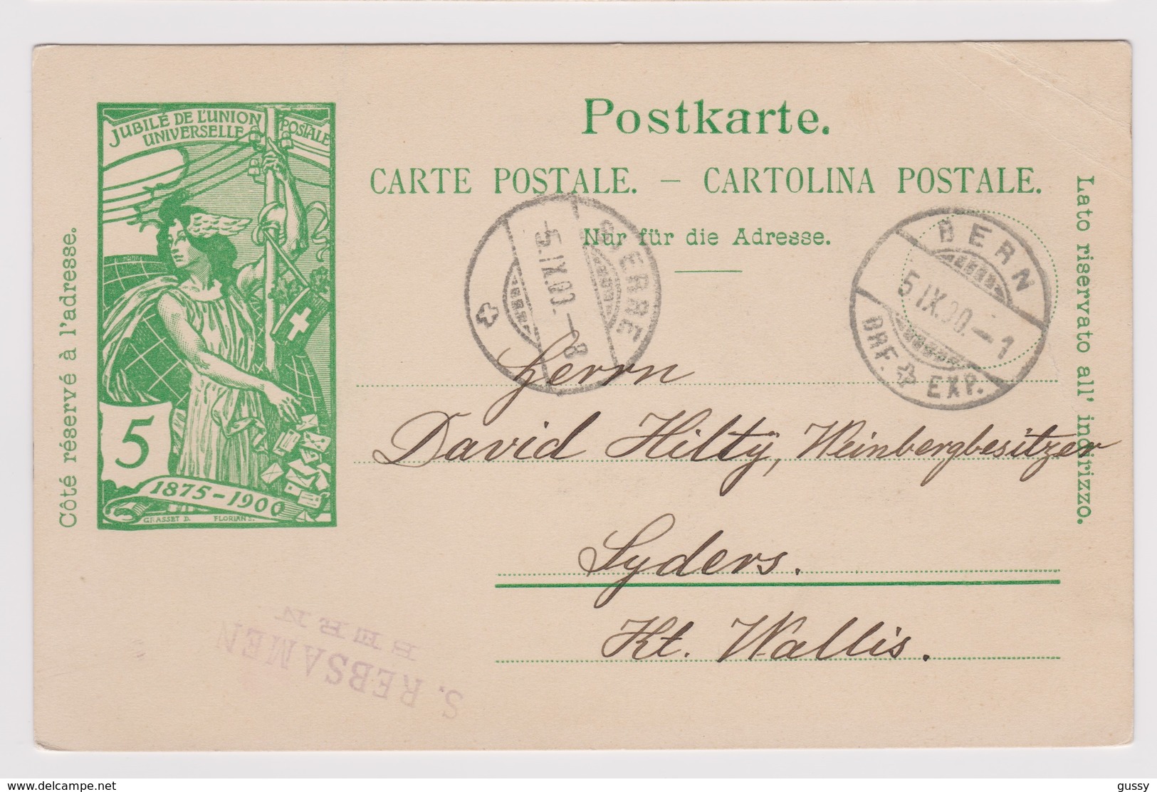 SUISSE 1900 : Entier UPU De Berne Pour Sierre - Lettres & Documents