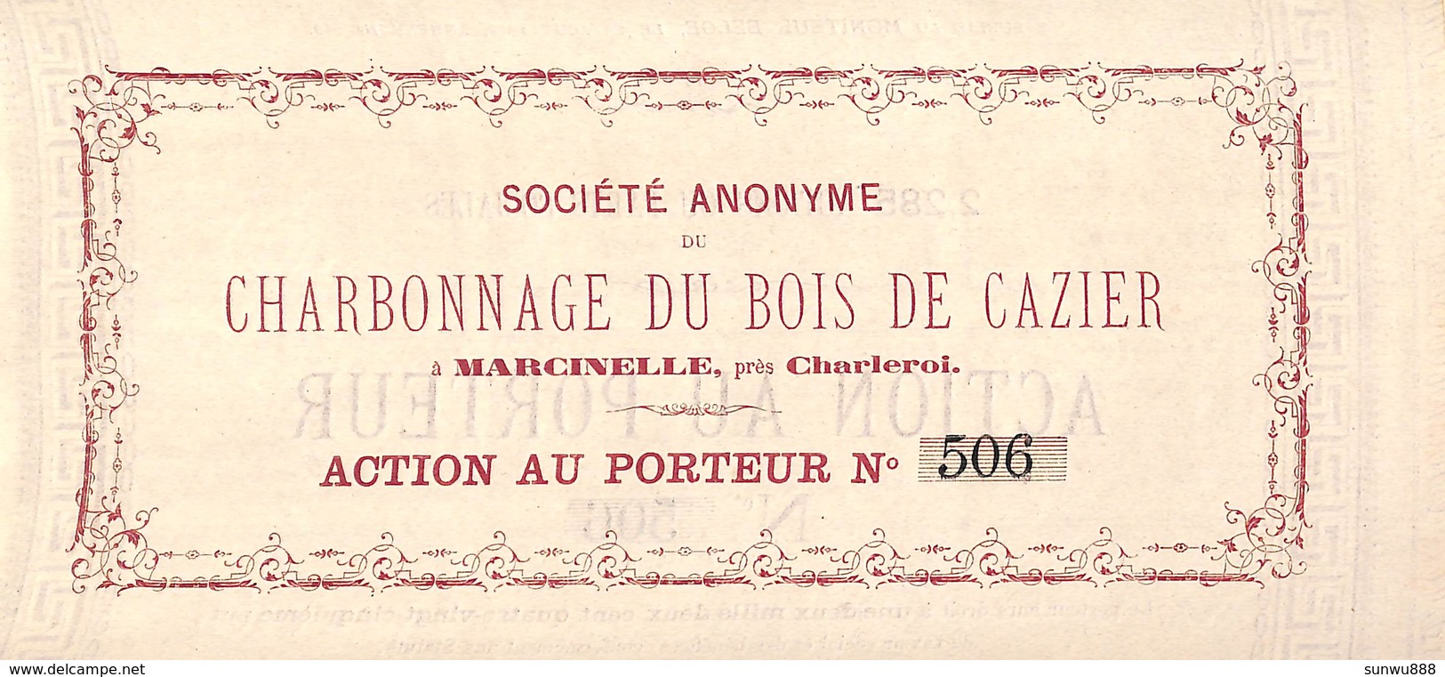 Charbonnage Du Bois De Cazier (1874) - Action Au Porteur Avec Coupons Marcinelle - Mines