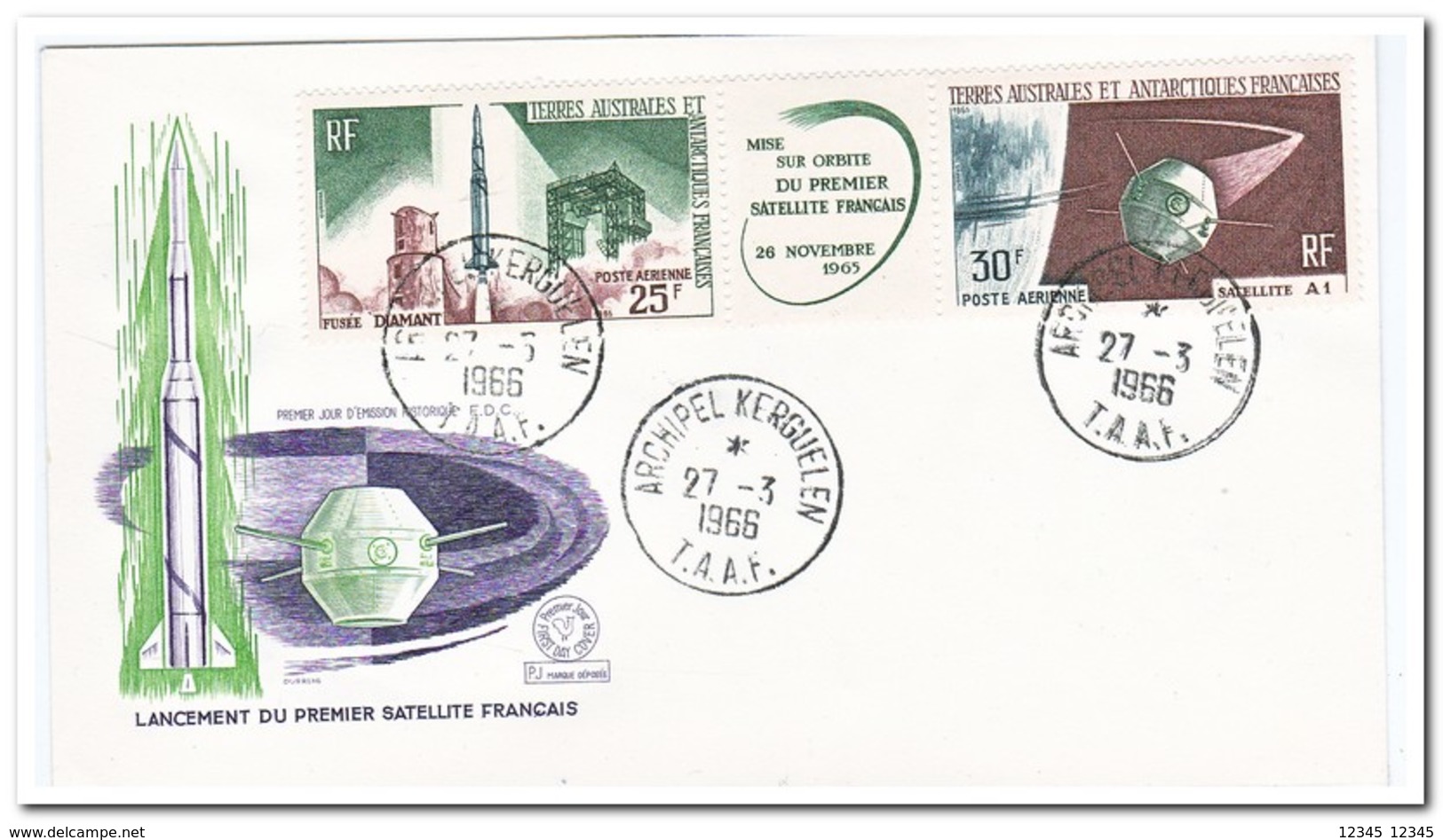 Frans Antarctica 1966, FDC, Launch Of The First French Satellite - FDC