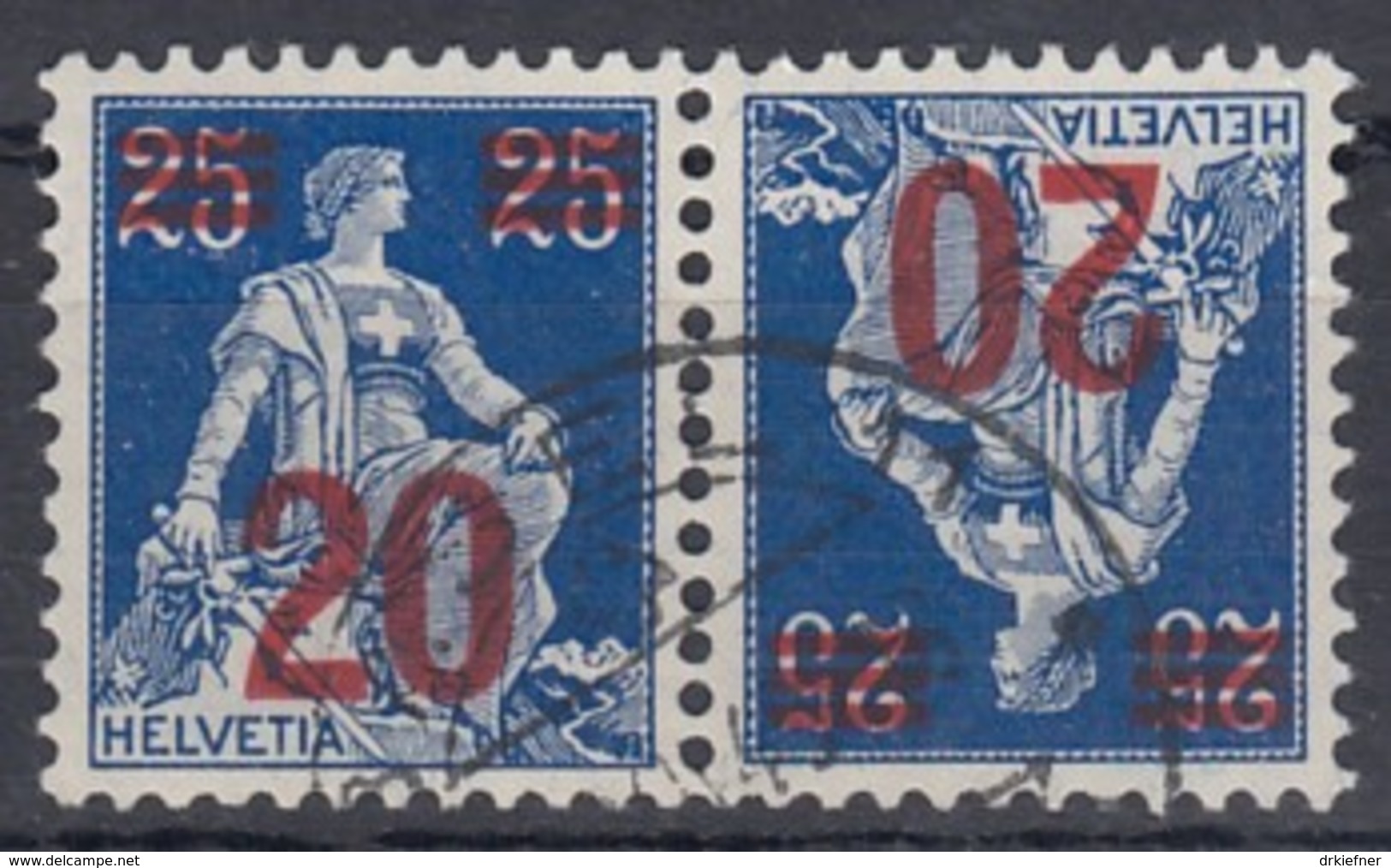 SCHWEIZ K 16, Gestempelt, Aufdruck 1921 - Tête-bêche