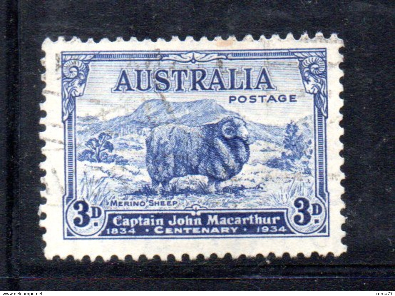 APR234 - AUSTRALIA 1934 , 3 P. Blue Yvert N. 98  Usato  (2380A) . - Usati