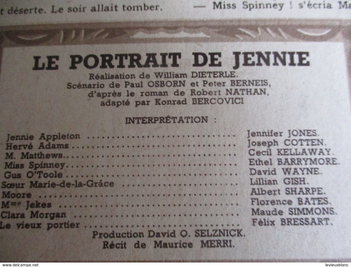 Cinéma/Revue/Mon Film/"Le Portrait De Jennie "/Jennifer JONES, Joseph COTTEN/Prod Selznick/William DIETERLE/1951  CIN101 - Otros & Sin Clasificación