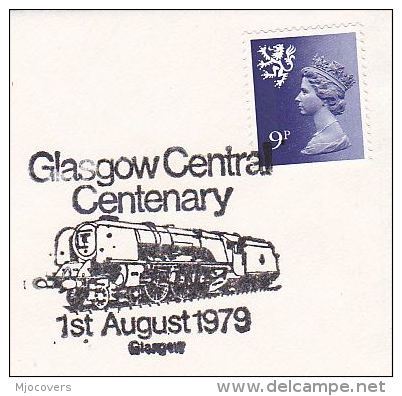 1979 GB Stamps COVER EVENT Pmk Illus GLASGOW RAILWAY CENTENARY STEAM TRAIN , Heraldic Lion Regional - Trains