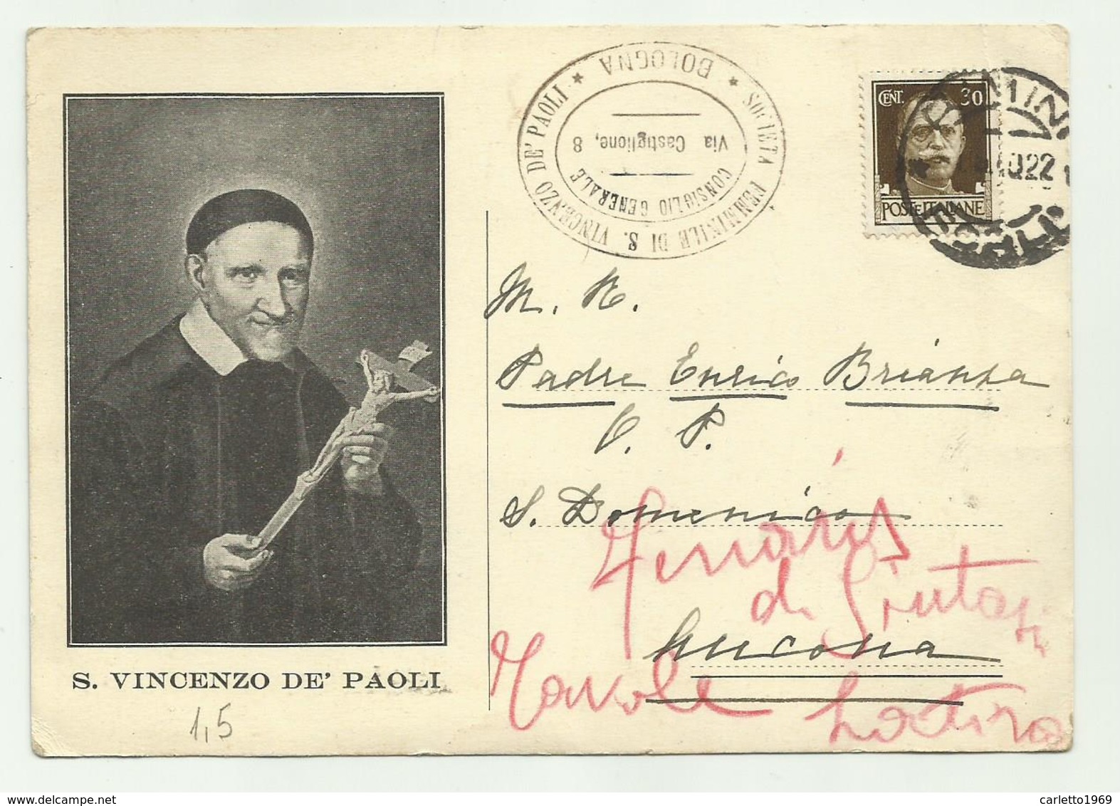 S.VINCENZO DE PAOLI 1940 VIAGGIATA FG - Saints