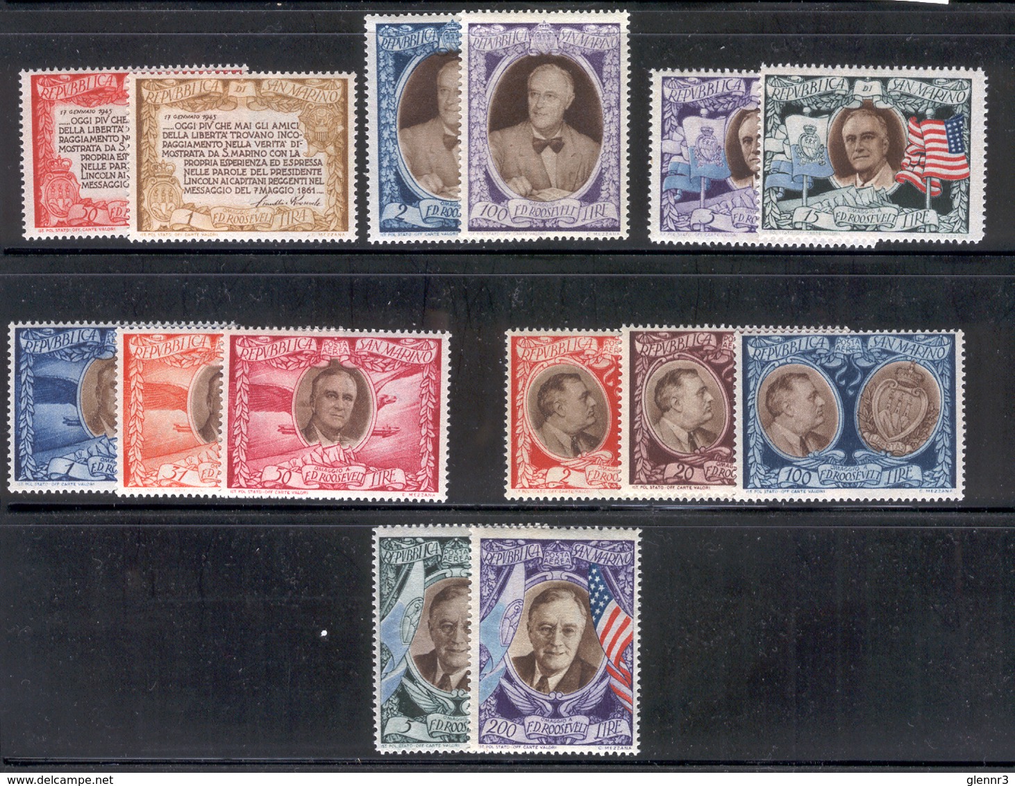 SAN MARINO 1947 FDR And Flags Scott Cat. No(s). 257A-257F & C51A-C51H MH - Unused Stamps