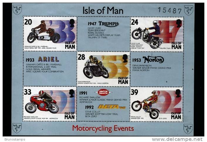 ISLE OF MAN - 1993  MOTORCYCLING EVENTS  MS MINT NH - Isola Di Man