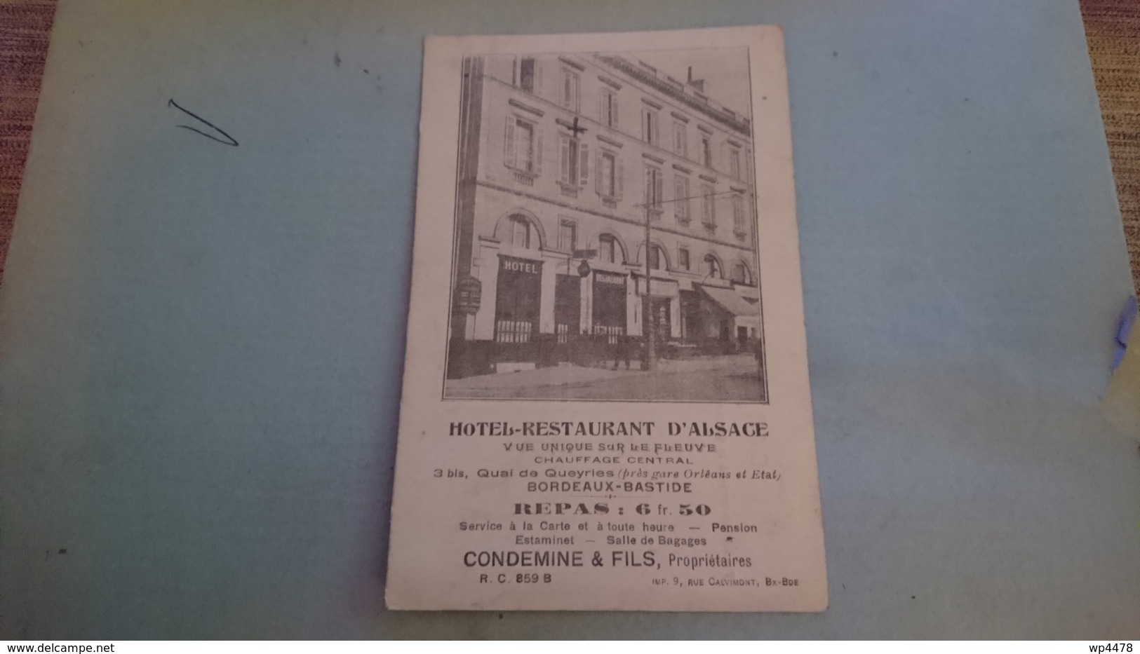 Rare Cpa Hôtel Restaurant D Alsace Bordeaux Bastide Condemine Et Fils - Bordeaux