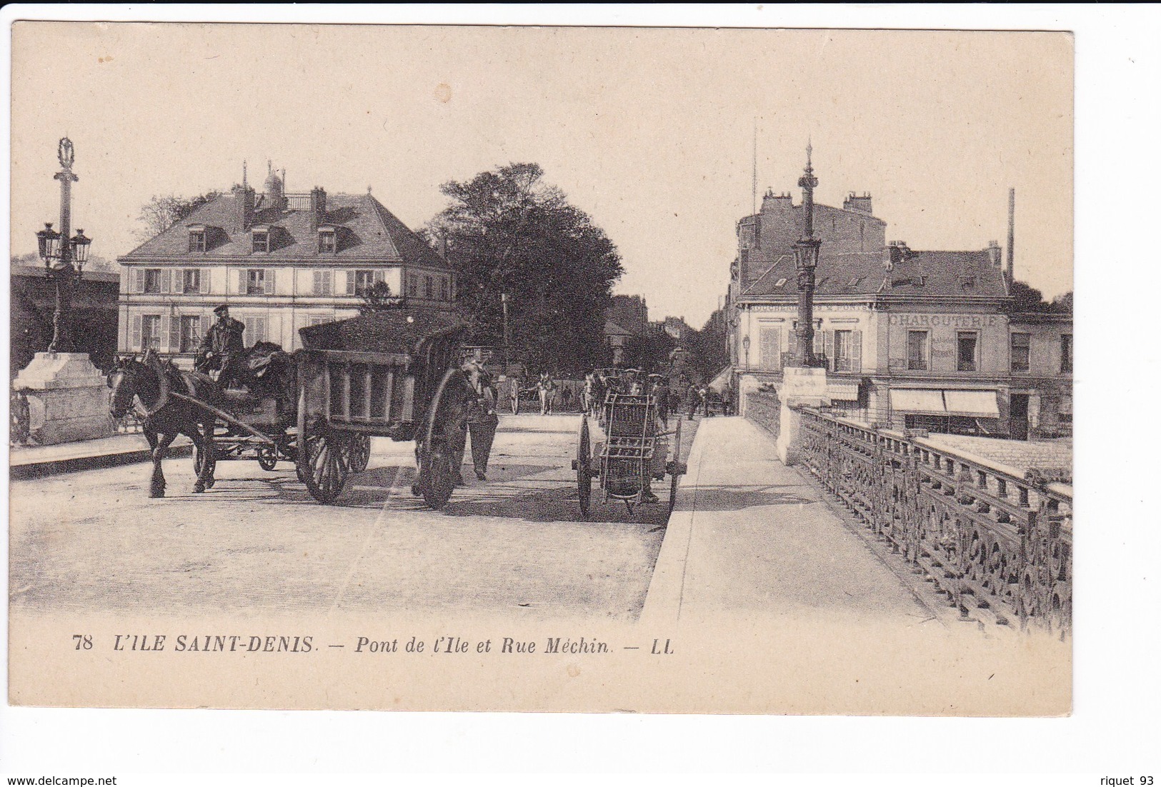 78 - L'ILE SAINT-DENIS - Pont De L'Ile  Et Rue Méchin ( Animé Voitures à Chevaux. Tombereau Charrette) - L'Ile Saint Denis