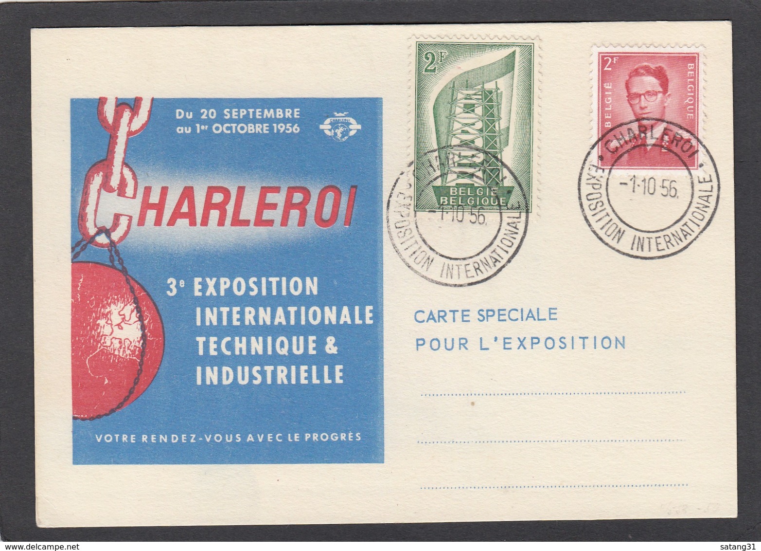 EXPO INTERNATIONALE CHARLEROI 1956. - Briefe U. Dokumente