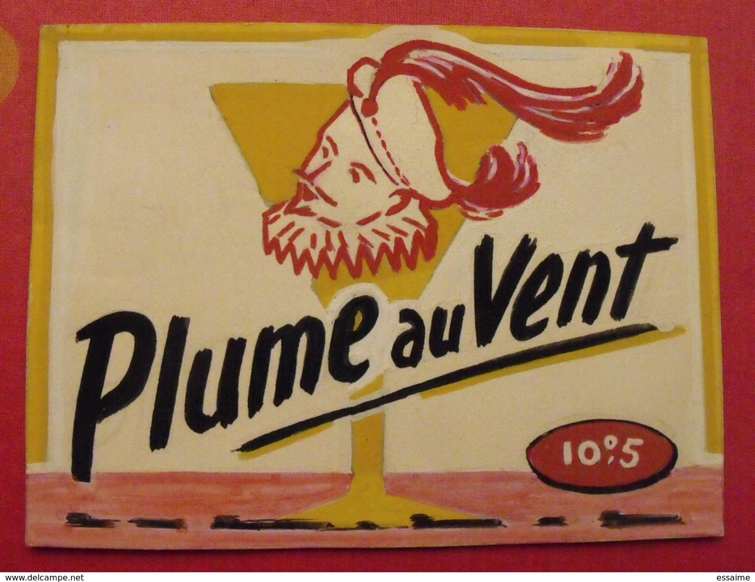 Maquette Gouache D'une étiquette De Vin. Plume Au Vent. Vins Chevrier Coulanges-les-Nevers. Dejoie Vers 1960 - Alcohols