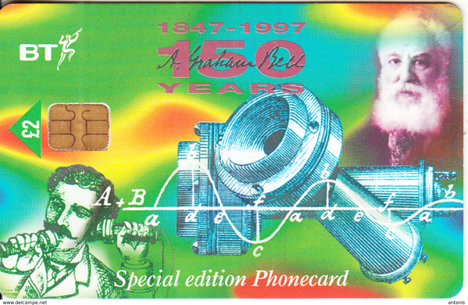 UK - 150th Anniversary Of The Birth Of Alexander Graham Bell 3(PUB050A), Chip GPT2, Exp.date 31/03/99, Used - Téléphones