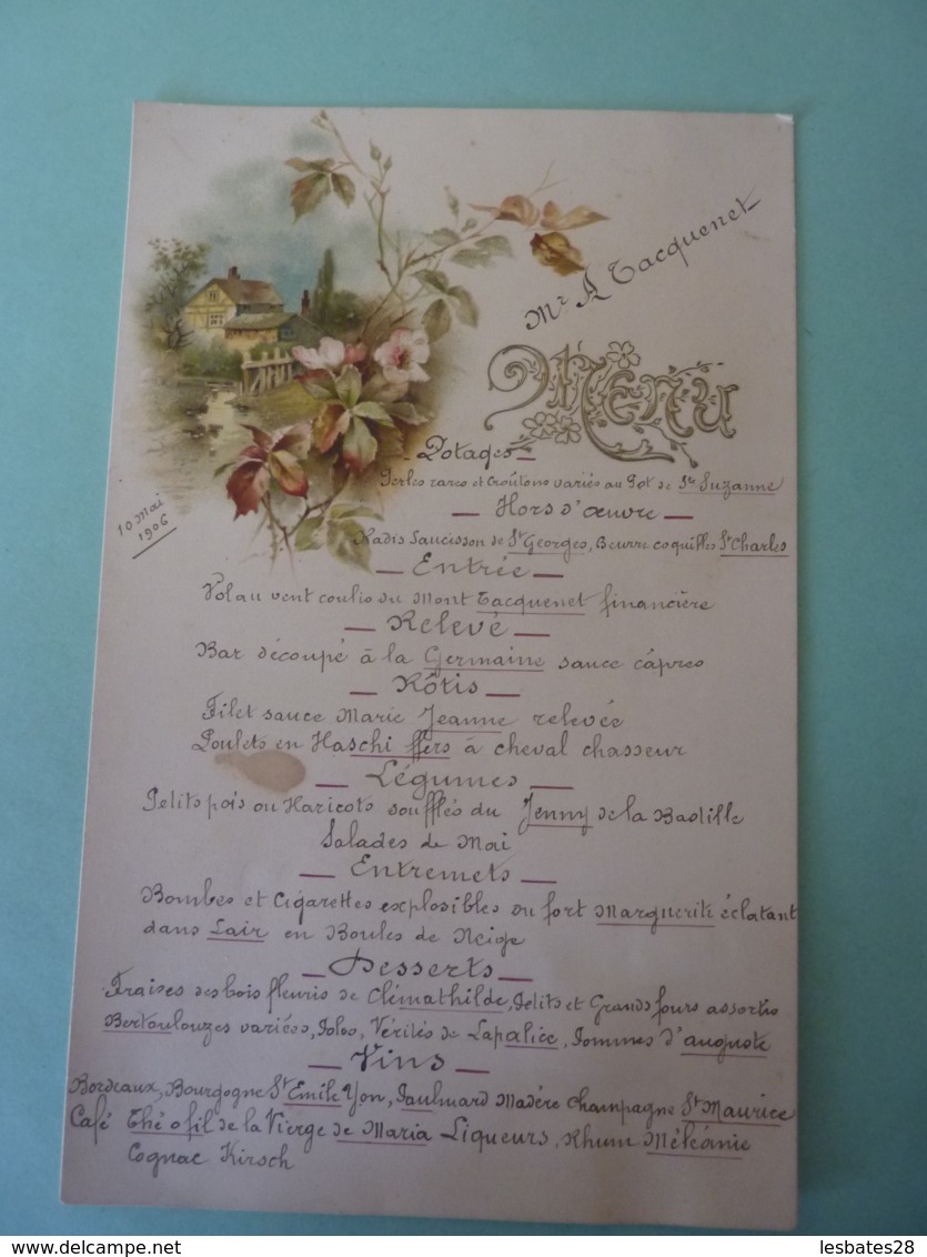 MENU -1906   Dessin Chromo  Campagne Et Floral   .AVRIL 2019  Alb 11 - Menu