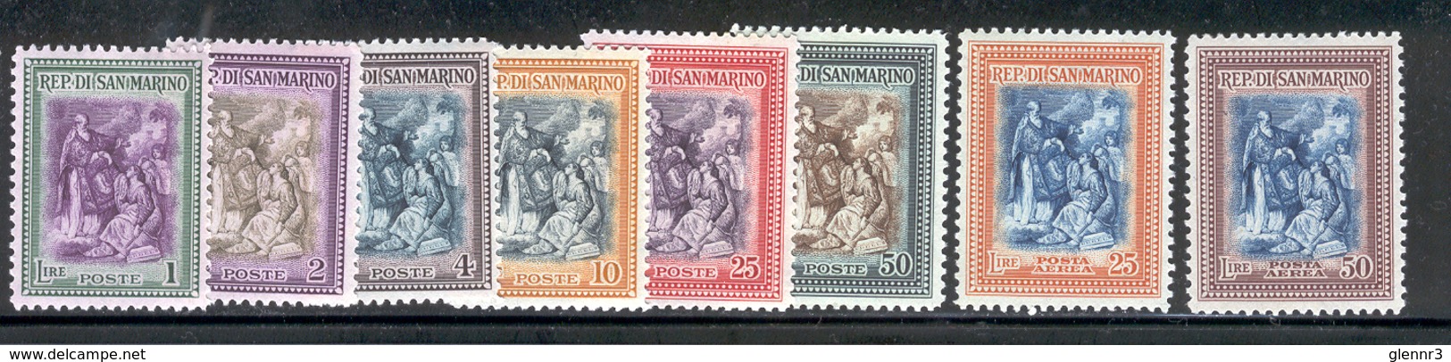 SAN MARINO 1947 St. Marinus Raising The Republic Scott Cat. No(s). 260-265 & C52-C53 MH (b) - Unused Stamps