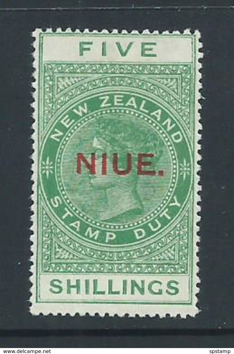 Niue 1918 - 1923 Overprints On  New Zealand QV Postal Fiscals 5/- Green MLH - Niue