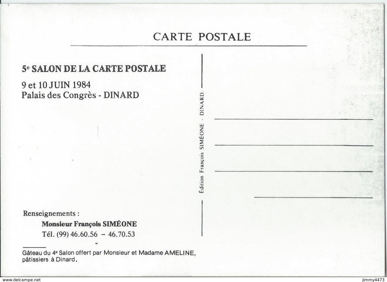 CPM - DINARD 35 Ille Et Vilaine - 6è SALON DE LA CARTE POSTALE Juin 1984 - Gâteau Offert Par Madame Et Monsieur AMELINE - Bourses & Salons De Collections