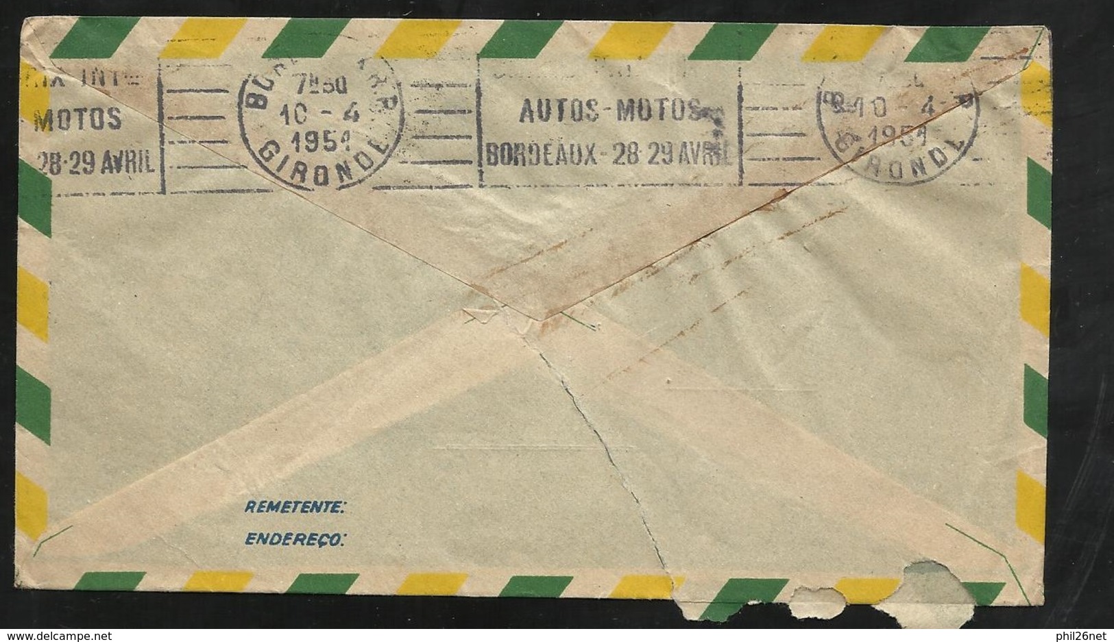 Lettre Avion B.E. Meurer Porto Alegre 03/4/1951 N° 393et 465B X 2 Pour Lyon Via Bordeaux 10/04 Flamme Grand Prix   B/ TB - Brieven En Documenten